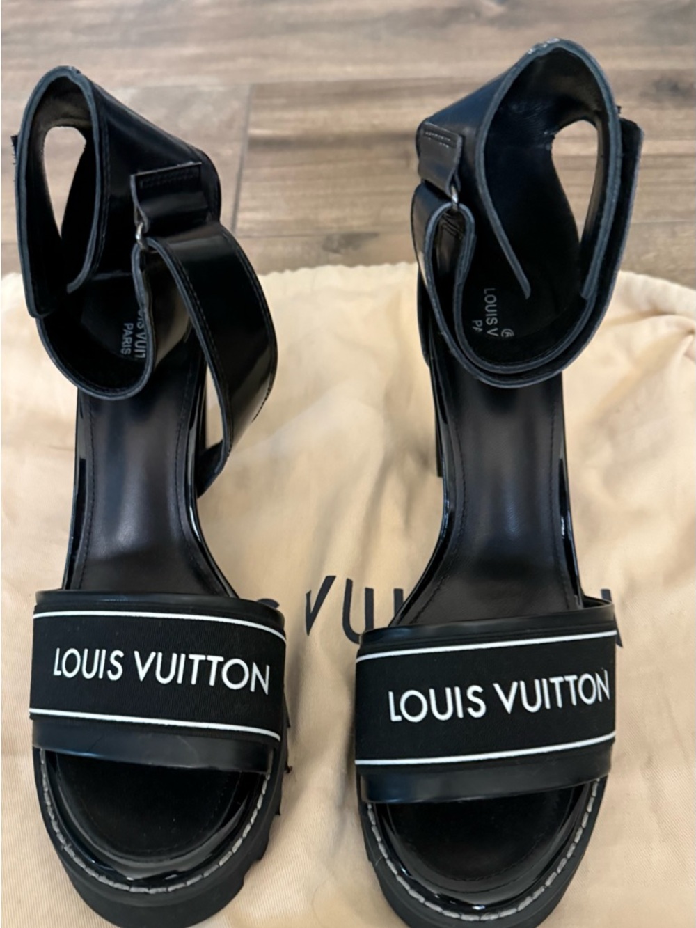 Louis Vuitton Black Logo Platform Heels
